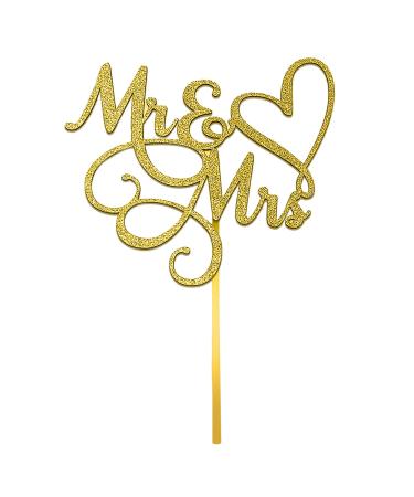Mr & Mrs Cake Topper 6Inch Wedding Engagement Cake Picks Bridal Shower Anniversary Theme Birthday Party Glitter Cake Cupcake Decorations Supplies Gold