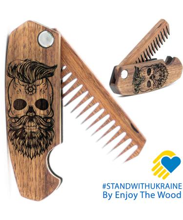 Pocket Folding Beard Comb for Men - Natural Wooden Comb with Real Man Engraving - Perfect for Mustache, Hair, and Beard Care - Skull Design - Buy Online on GoSupps.com