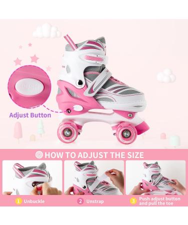 JeeFree Adjustable Roller Skates for Girls Boys - Full Light Up Wheels - Toddler to Beginner Kids - Purple Pink Blue - Small Size - Buy Online on GoSupps.com