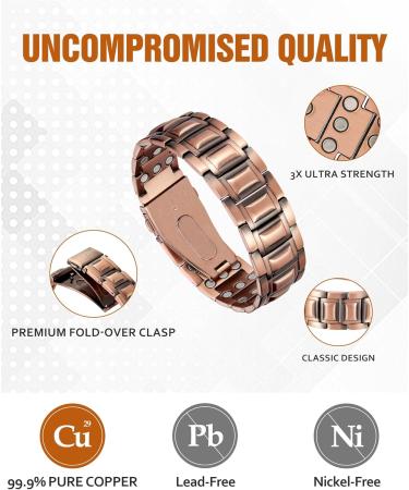 Jecanori 3X Strength Copper Bracelets for Men - Magnetic 3800 Gauss Bracelets with Premium Fold-Over Clasp - Buy Online on GoSupps.com