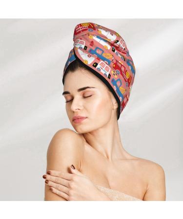 Hair Towel Wrap - Quick Drying Hair Turban with Button | Cartoon Traffic Design for Easy Use - Buy Online on GoSupps.com