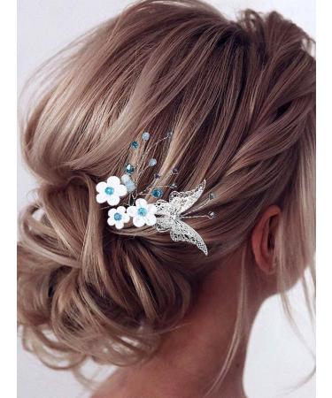 Earent Bride Wedding Flower Hair Pins - Blue Beads Butterfly Hair Accessories (2 Pack) - Buy Online on GoSupps.com