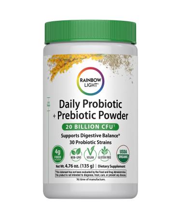 Rainbow Light Daily Probiotic & Prebiotic Powder 20 Billion CFU | 30 Probiotic Strains & Organic Prebiotic Fiber | for Men and Women | Supports Digestive Balance | 4.76 oz