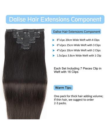 16 Inch Natural Black Clip in Hair Extensions - Real Human Hair Double Weft, Soft Straight, Unprocessed - Premium Quality - Buy Online on GoSupps.com