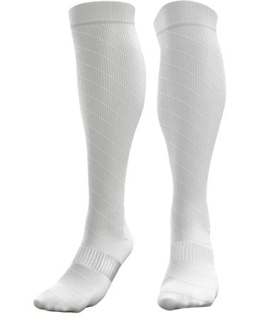 aZengear Compression Socks (20-30mmHg) Anti DVT Air Flying Knee-High Flight Travel Stockings Swollen Legs Varicose Veins Running Shin Splints Calf Pressure Support Sports L/XL White