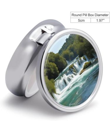 Round Pill Box - Waterfalls on Krka River Print | 3 Compartment Metal Pill Organizer | Decorative Portable Pocket Pill Case - Style 22 - Buy Online on GoSupps.com