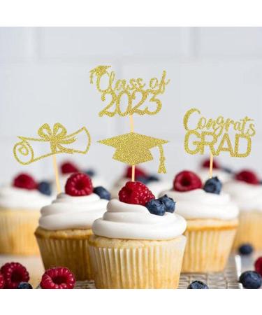 JINGLING Graduation Cake Lids Cupcake Toppers with Graduation Pack of 24 - Glitter Class of 2023 Graduation Cupcake Toppers Diploma Grade Caps Cake Toppers Picks for Graduation Gold - Buy Online on GoSupps.com