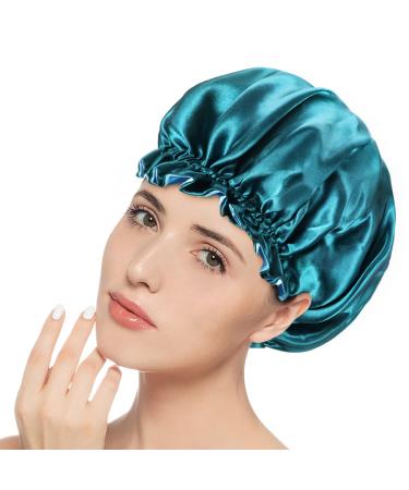Satin Bonnet Silk Lined Bonnet Hair Bonnet for Women  Large Reversible Shower Caps Satin Sleeping Caps Curly Natural Hair Blue Zircon