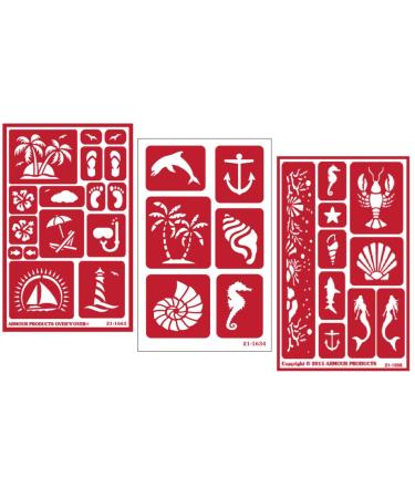3 Armour Etch Over N Over Reusable Glass Etching Stencils Set | Nautical Theme | Paradise, Seashore, Under The Sea