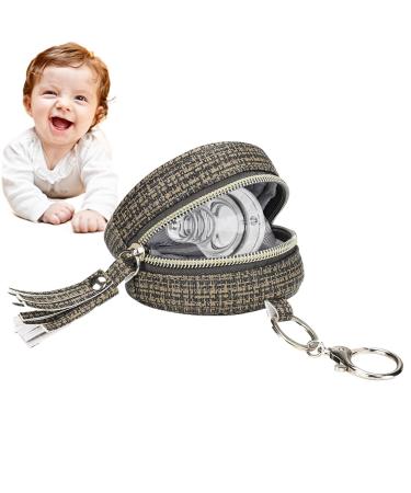 Leather pacifier holder pacifier charm pod with closure for easy attachment to a diaper pocket or handbag |Attachment to diaper pockets holds 2 pacifiers or nipple protection