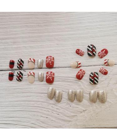 Bufenia 24Pcs Christmas Press on Nails - Red Glitter Elk Snowflake False Nails for Women and Girls - Buy Online on GoSupps.com