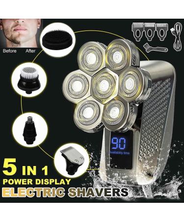 5-in-1 Electric Razor for Men - Rechargeable Bald Head Shaver with 7 Floating Heads Beard & Nose Hair Trimmer and Facial Brush - Buy Online on GoSupps.com