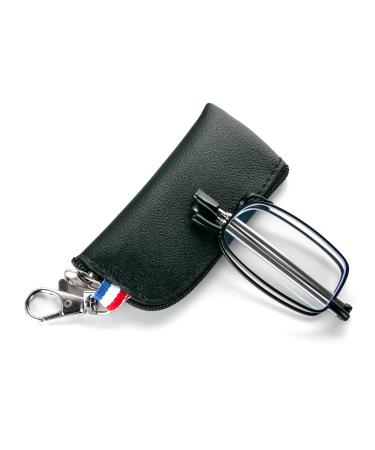 MMOWW foldable reading glasses for women and men with telescopic pole with zipper Key trailer Mini anti blue light glasses (black +2.0) black 2.0 x