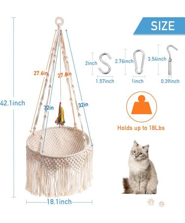 MewooFun Macrame Cat Hammock: Boho Hanging Bed for Indoor Cats - Sleeping, Playing, Climbing, Lounging - Buy Online on GoSupps.com
