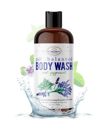 The Crown Choice Natural Body Wash for Women & Men with Sensitive Skin 12oz   Best pH Balance Shower Gel Liquid for All Skin Types   Made with Essential Oils  Aloe  Spearmint  Lavender  Manuka Sweet Peppermint 1PK