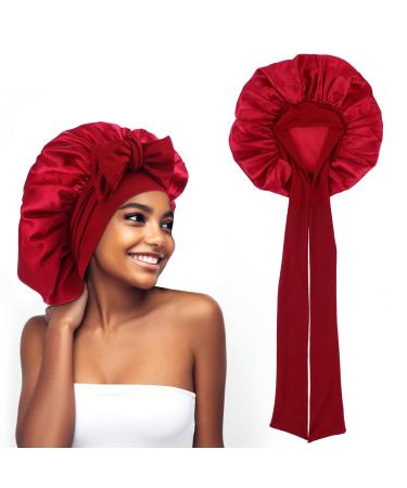 Abeillo Silk Sleep Bonnets for Women 1PC Adjustable Satin Night Sleeping Cap Soft Elastic Band Silk Bonnets for Sleeping Hair Bonnet with Tie Band for Curly Hair Braid Women (Wine Red) - Buy Online on GoSupps.com