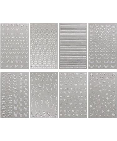 3D Glitter Silver French Nail Stickers - Self-Adhesive Butterfly Star & Heart Designs for Stunning Nail Art - Buy Online on GoSupps.com