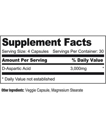 VitaDirect D-Aspartic Acid (DAA) Pills 750mg - 120 Vegetarian Capsules for Men - Buy Online on GoSupps.com