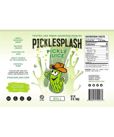 PickleSplash - Dill Pickle Beverage - Sports Hydration Drink for Leg and Muscle Cramps  Pickle Brine  Cooking  Marinade  Cocktail Mixer - 32 oz. Per Bottle (4 Pack) 32 Fl Oz (Pack of 4) - Buy Online on GoSupps.com