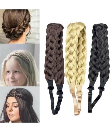 Braid Headband 5 Strands Synthetic Hair Braided Headband with Adjustable Elastic Stretch Chunky & Wide Plaited Braid Hair Band Hairpiece Style 3 - Buy Online on GoSupps.com