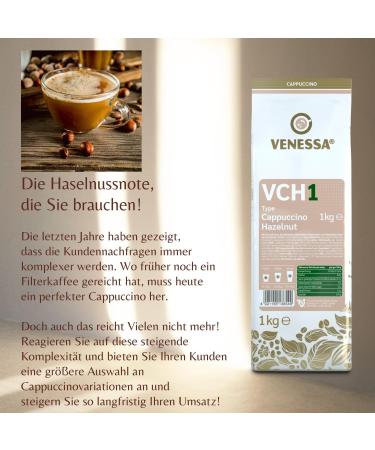 VENESSA VCH 1 Cappuccino Hazelnut 10 x 1 kg Very economical Conservation pack Instant soluble coffee with hazelnut flavour Creamy aroma All Vending & Office coffee machines - Buy Online on GoSupps.com
