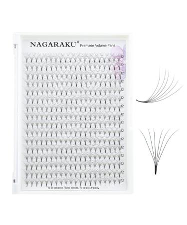 Nagaraku Volume eyelash extension prefabricated compartments 320pcs narrow stem slightly tight premade fans eyelash extensions artificial eyelashes 16 rows (6d 0.07mm thickness d curl 12mm) 12mm 6d-07-d curl