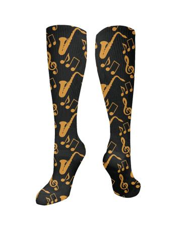 Musical Music Notes Treble Clef Saxophone Compression Socks for Women & Men Circulation 15-20 mmHg is best support for athletic running cycling