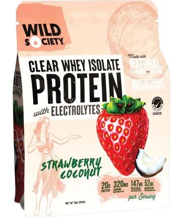 WILD SOCIETY Premium Clear Whey Protein Isolate - 20g Protein Electrolytes No Sugar Strawberry Coconut 16 oz - GMO-Free Natural Flavor - Buy Online on GoSupps.com