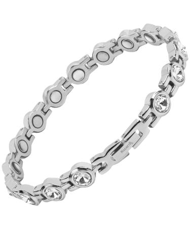 MagnetRX® Women’s Magnetic Therapy Bracelet - Arthritis & Carpal Tunnel Pain Relief Crystal Bracelets for Women - Adjustable Length with Sizing Tool (Silver)