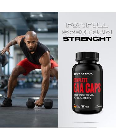 Body Attack Complete EAA Caps - Vegan High-Dose Amino Acids for Muscle Building - 120 Sugar-Free Capsules with Lysine & Tryptophan - Optimal Post-Workout Support - Buy Online on GoSupps.com