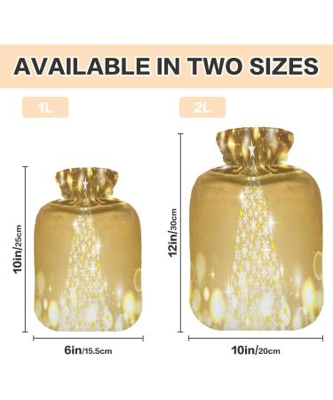 KCLDECI 2L Hot Water Bottle with Cover - Sparkling Golden Christmas Design for Foot Warmer Pain Relief & Hot/Cold Therapy - Ideal for Cramps - Buy Online on GoSupps.com