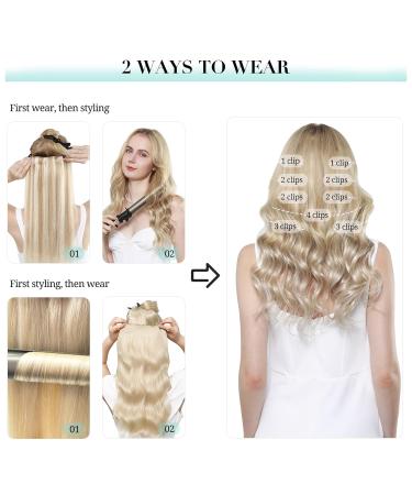 Doores Real Hair Extensions Clip - Ash Blonde Highlights Platinum Blonde 16 Inch 150g Remy Human Hair 9 Pieces - Natural Clip-In Hair Extensions - Buy Online on GoSupps.com