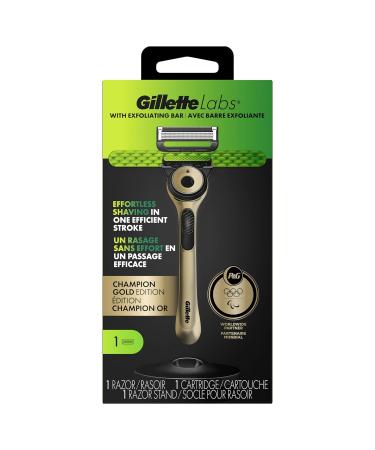 Buy GilletteLabs Exfoliating Bar Razor for Men - Champion Gold Edition | Premium Magnetic Stand & Refills - International Shipping Available - Buy Online on GoSupps.com