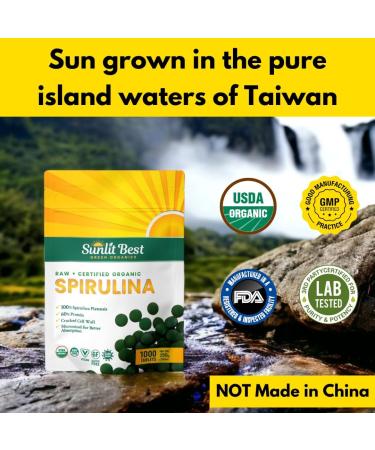 Sunlit Best USDA Organic Spirulina Tablet - Immune Support & Energy Drink with Chlorophyll - 1000 Superfood Tabs - Buy Online on GoSupps.com