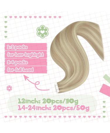 Youngsee Tape In Extensions - Real Hair 35cm Ash Blonde & Platinum Blonde 50g 20 Pcs #18/613 Remy Invisible Tape Extensions for Seamless Beauty - Buy Online on GoSupps.com