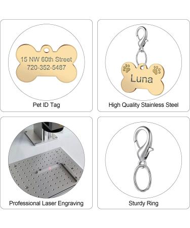 Natiform Stainless Steel Personalized Pet ID Tag - Engraved Dog Name Tags - Paw Print Design for Dogs/Cats - Gold - Buy Online on GoSupps.com