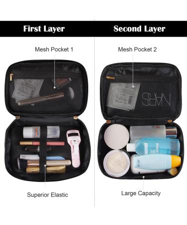 Maange Portable Travel Makeup Bag Set - 2 Pieces Waterproof PU Leather Cosmetic Bag for Women - Stylish & Multifunctional Black Bag - Buy Online on GoSupps.com