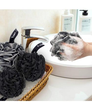 Exfoliating Black Bath Sponge Shower Puff Set for Men and Women - 2 Piece Pack - Buy Online on GoSupps.com