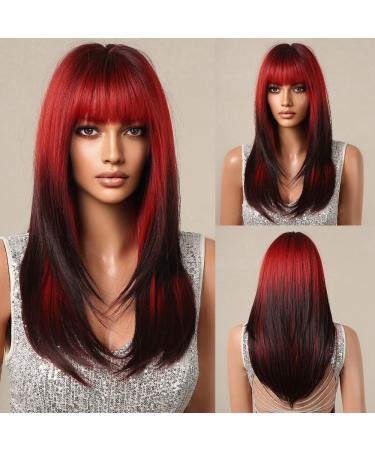 Testar red black ombre wigs for women long straight red wigs with air bangs cosplay synthetic heat -resistant wig of course looking for Christmas red black for everyday use for daily use. - Buy Online on GoSupps.com