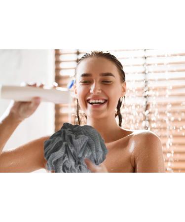 Lush Puffs - 3 Pack Large 75g Deluxe Loofah Body Scrubbers. Rich Lather Shower & Bath Poufs for Skin Exfoliating & Washing. Lush Scrunchie Sponge. Quality Made & Long Lasting. Three Shades of Grey. - Buy Online on GoSupps.com
