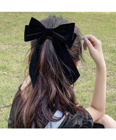 TseenYi Vintage Bow Tail Satin Hairclip Large Hair Bow Velvet Hairclip Black Satin Bow Hair Barrette Long Bowknot Tail Velvet Hairclip Headwear Winter Ribbon Bow Accessories for Women and Girls - Buy Online on GoSupps.com
