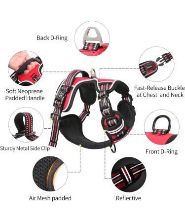 Adjustable Heele No-Pull Dog Harness for Small Dogs - Reflective Breathable Padded Handle | XS Size (33-43cm) - Red - Buy Online on GoSupps.com