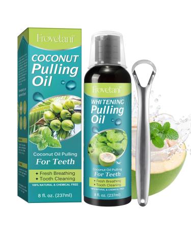 Coconut Oil mouthwash-Natural Teeth WHITENING 237ml-100% Pure Fractionated Coconut Oil whitening mouthwash-Helps Improve Oral Hygiene-Tongue Scraper Included Blue