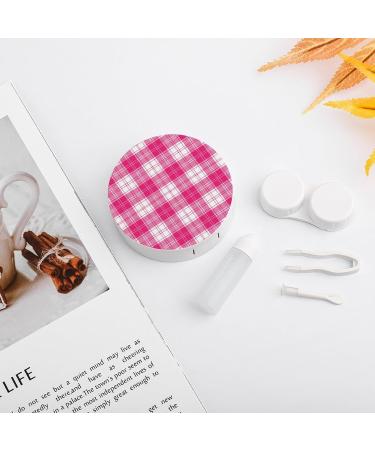 Buy Pink and White Tartan Plaid Contact Lens Case - Portable Travel Box with Mirror - Buy Online on GoSupps.com