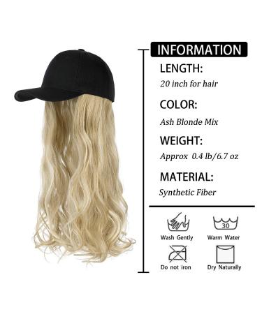 AynnQueen Women's Baseball Cap with 24 Long Wavy Hair Extensions - Ash Blonde Mix Bleach Blonde - Buy Online on GoSupps.com