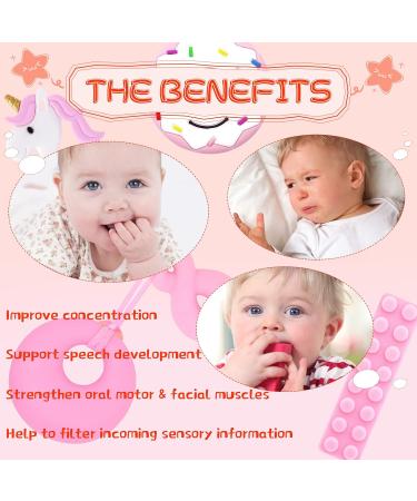 5 Pcs Unicorn Chew Necklace for Girls Kids - Silicone Teething Necklace for Baby | Sensory Oral Motor Aid with Autism ADHD - Pink - Buy Online on GoSupps.com