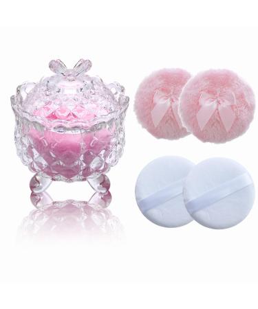 5 Pieces Large Body Powder Puff and Powder Container Crystal Case for Dust Puff Powder applicator with Box for Face and Body (Clear Butterfly) Butterfly Clear