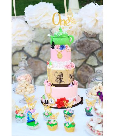 One Butterfly Cake Toppper Set - Gold One Butterfly Cake Topper and 30 Cupcake Topper For 1st Birthday Party Decoration Gold Glitter Baby Shower Party Cake and cupcake Decoration Supplies Gold01 - Buy Online on GoSupps.com