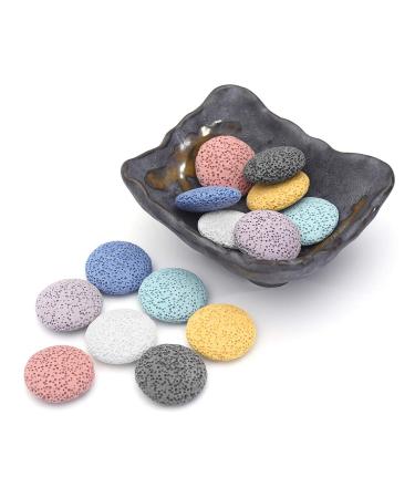 Top Plaza Lava Rock Stone Aromatherapy Essential Oil Diffuser Set Square Ceramic Fragrance Perfume Ware Bowl with 14Pcs Round Shape Lava Stone Beads Aromatherapy Diffuser Set - 14 Pcs Round Lava Rock Stones