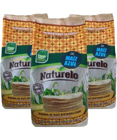 Naturello Harina De Maiz Azul 1kg (Pack of 3) / Blue Corn Flour Gluten Free and GMO Free Nixtamalized Blue Corn Flour - Buy Online on GoSupps.com